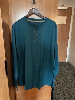 Hanes Beefy - Men's Long-Sleeve Henley Shirt - Teal - Size 2XL